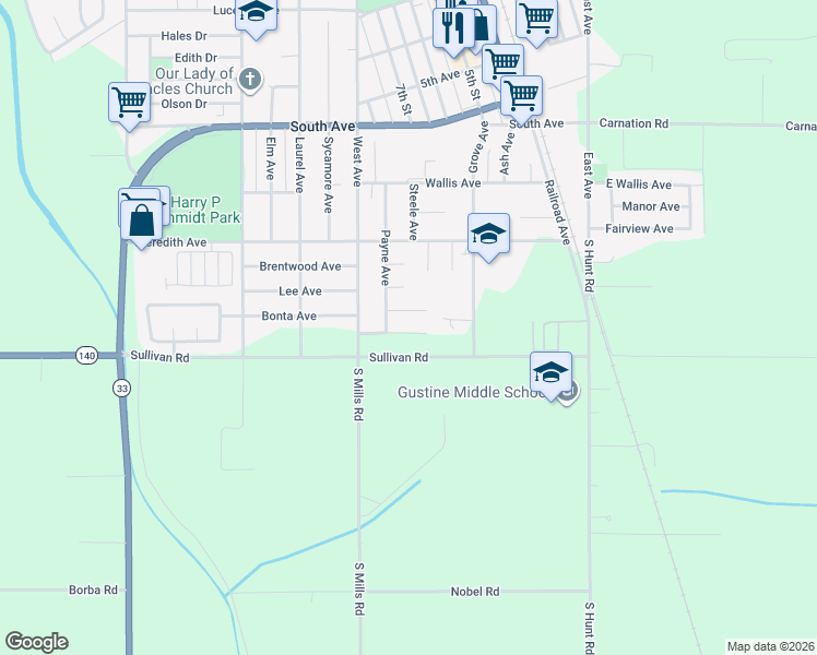 map of restaurants, bars, coffee shops, grocery stores, and more near 795 Pointe Lourose Avenue in Gustine