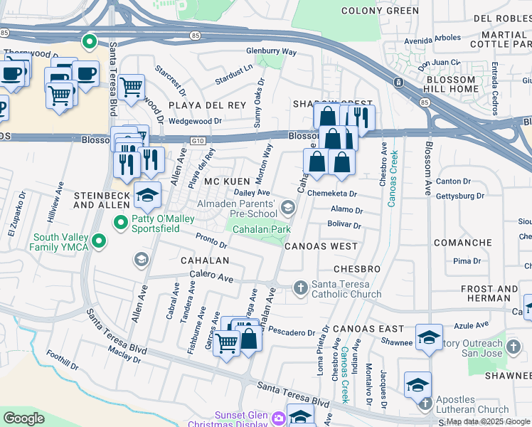 map of restaurants, bars, coffee shops, grocery stores, and more near 743 Homeward Place in San Jose