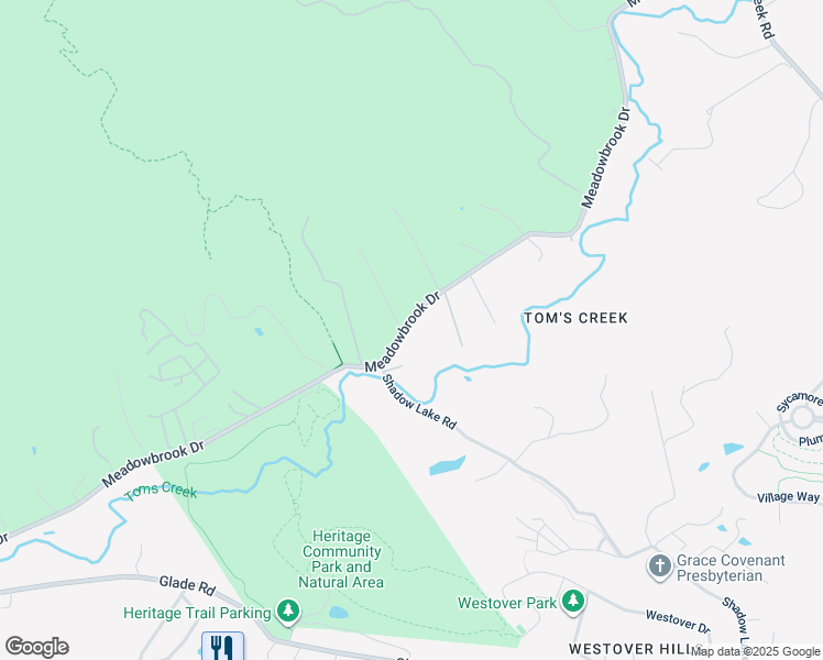map of restaurants, bars, coffee shops, grocery stores, and more near 2501 Meadowbrook Drive in Blacksburg