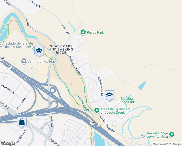 map of restaurants, bars, coffee shops, grocery stores, and more near 810 Schoolhouse Road in San Jose