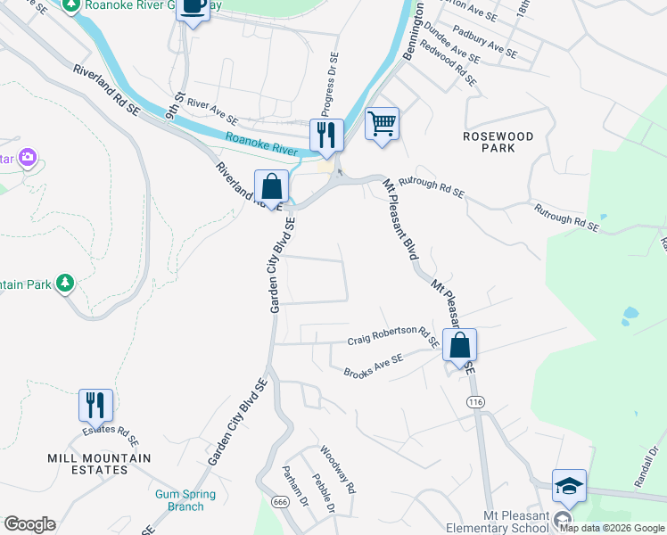 map of restaurants, bars, coffee shops, grocery stores, and more near 2328-2352 Hall Road Southeast in Roanoke