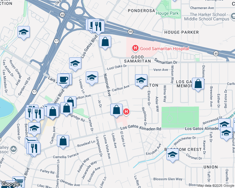 map of restaurants, bars, coffee shops, grocery stores, and more near 4913 Vivi Place in San Jose