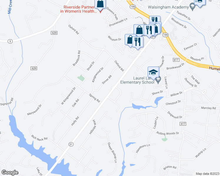 map of restaurants, bars, coffee shops, grocery stores, and more near 1409 Jamestown Road in Williamsburg