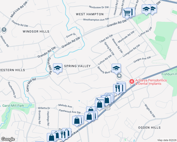 map of restaurants, bars, coffee shops, grocery stores, and more near 3006 Tamarack Trail in Roanoke