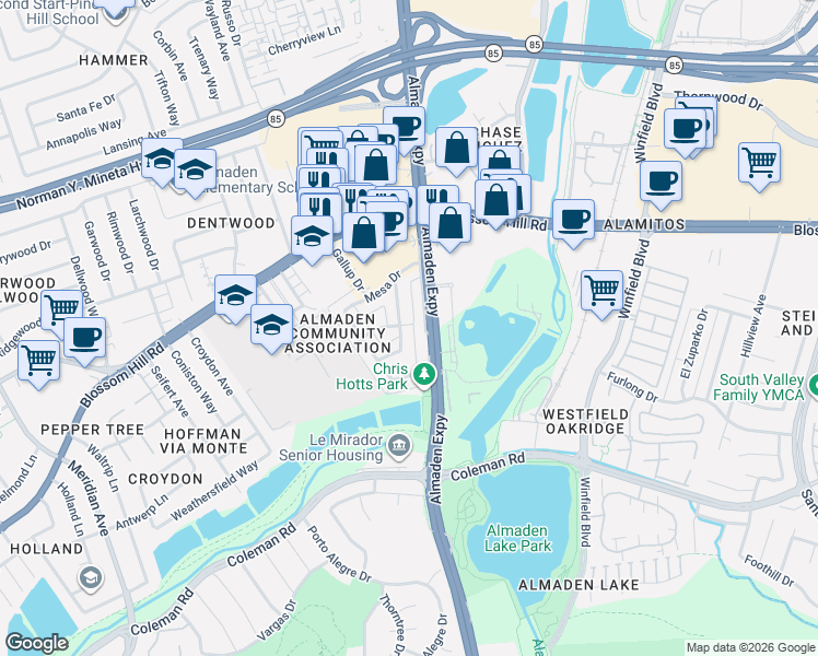 map of restaurants, bars, coffee shops, grocery stores, and more near 5735 Tucson Drive in San Jose