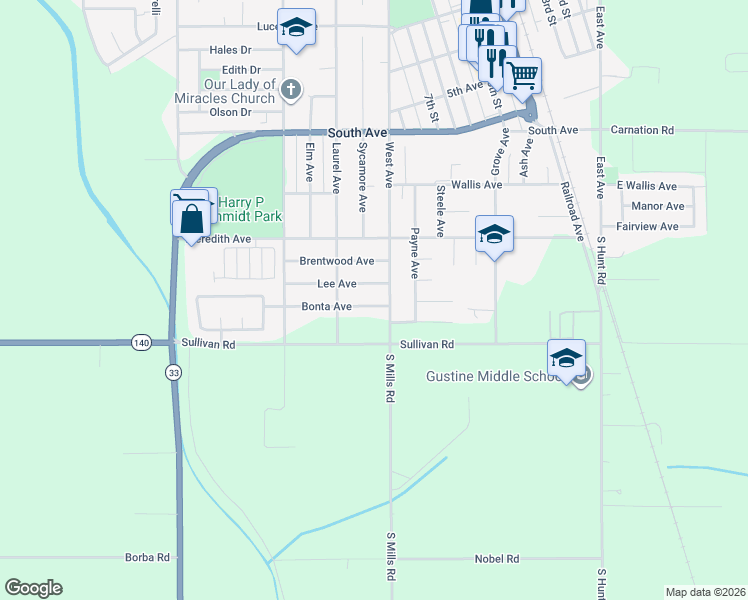 map of restaurants, bars, coffee shops, grocery stores, and more near 945 Bonta Avenue in Gustine