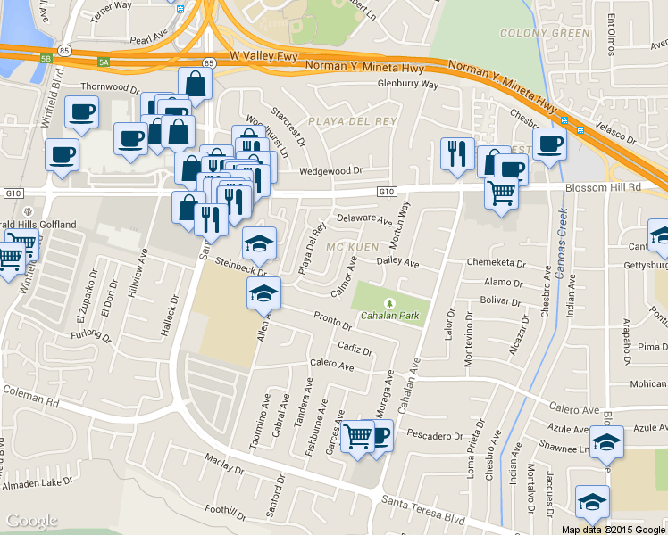 map of restaurants, bars, coffee shops, grocery stores, and more near 770 Warring Drive in San Jose