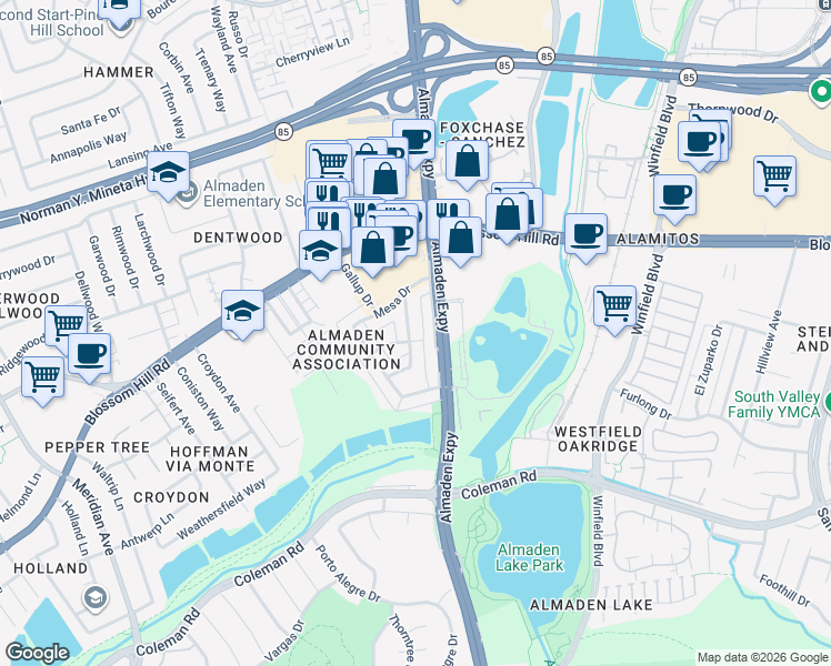 map of restaurants, bars, coffee shops, grocery stores, and more near 5702 Tucson Drive in San Jose