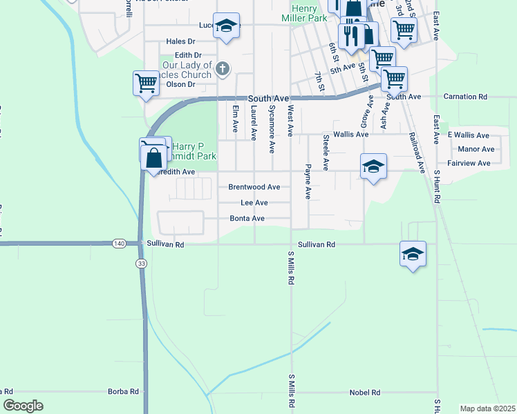 map of restaurants, bars, coffee shops, grocery stores, and more near 1080 Lee Avenue in Gustine
