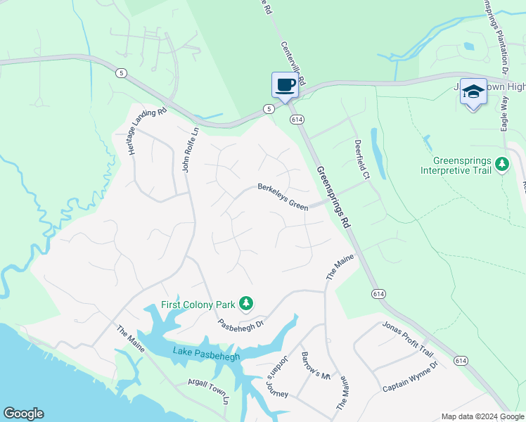 map of restaurants, bars, coffee shops, grocery stores, and more near 3024 Cedar Run in Williamsburg