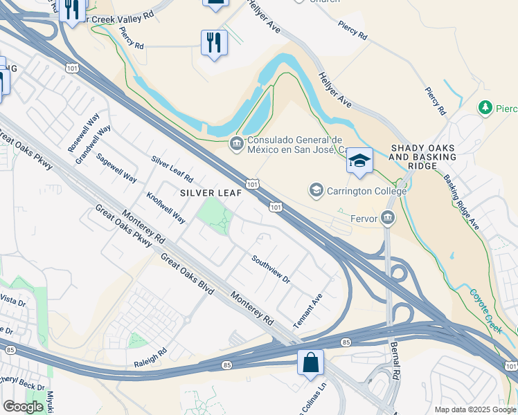 map of restaurants, bars, coffee shops, grocery stores, and more near 146 Southsun Court in San Jose