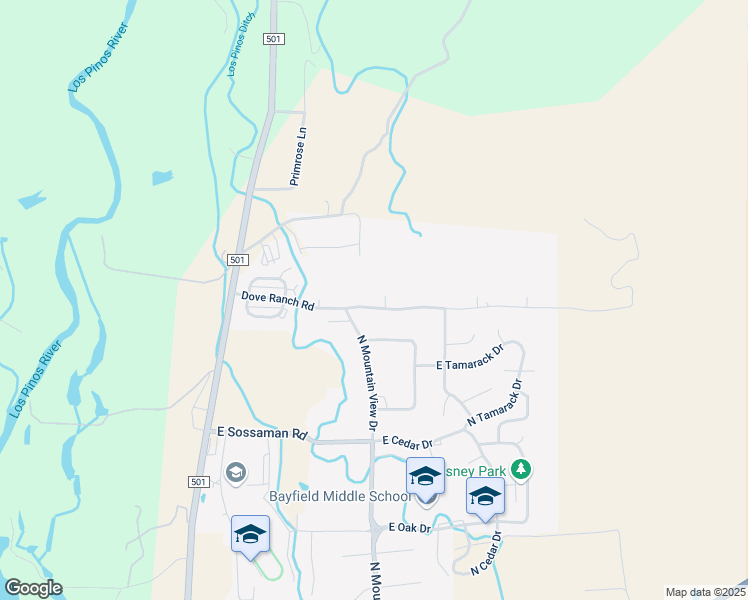 map of restaurants, bars, coffee shops, grocery stores, and more near 503 Dove Ranch Rd in Bayfield