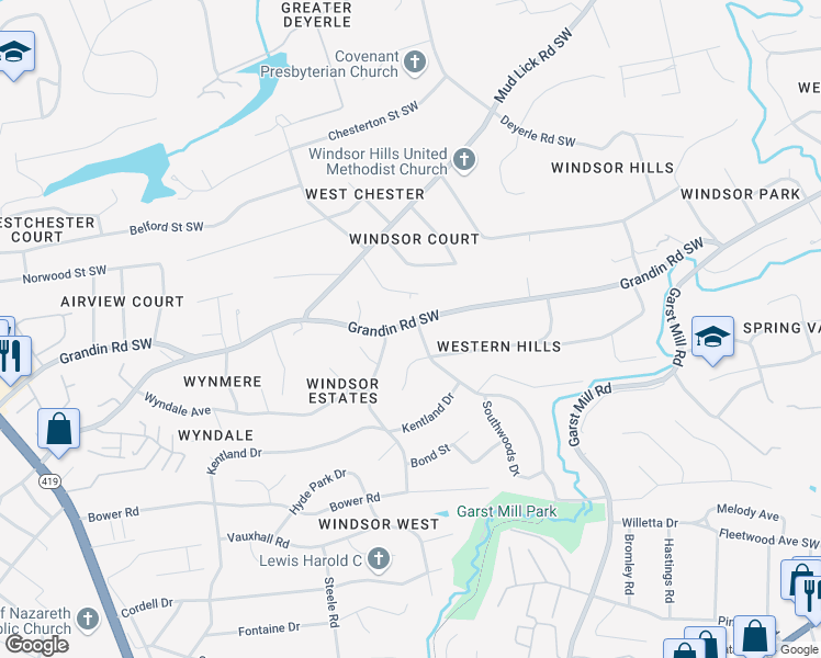 map of restaurants, bars, coffee shops, grocery stores, and more near 2403 Willowlawn Street in Cave Spring