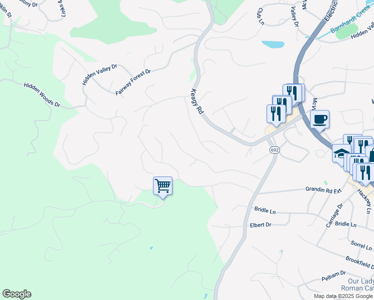 map of restaurants, bars, coffee shops, grocery stores, and more near 5623 Warwood Drive in Cave Spring