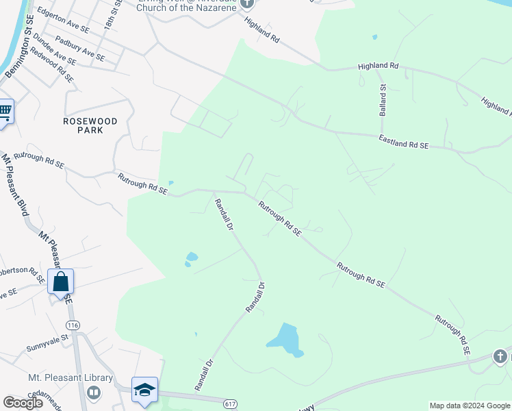 map of restaurants, bars, coffee shops, grocery stores, and more near 2471 Rutrough Road Southeast in Roanoke