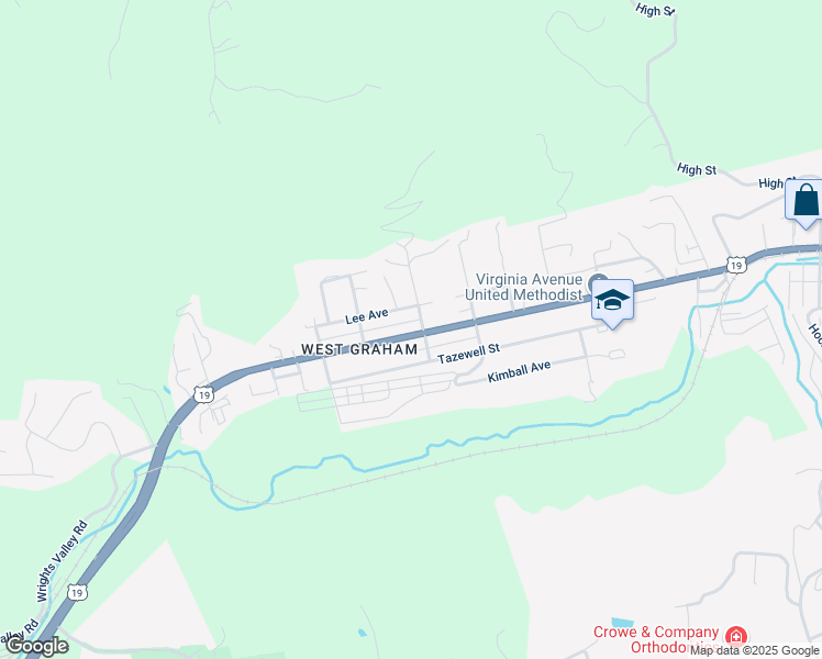 map of restaurants, bars, coffee shops, grocery stores, and more near 2030 Virginia Avenue in Bluefield