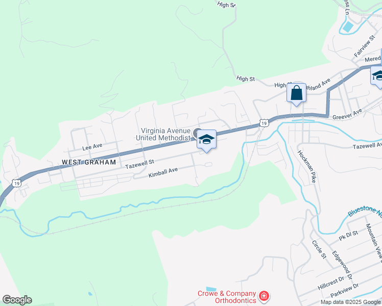 map of restaurants, bars, coffee shops, grocery stores, and more near 1908 Tazewell Street in Bluefield