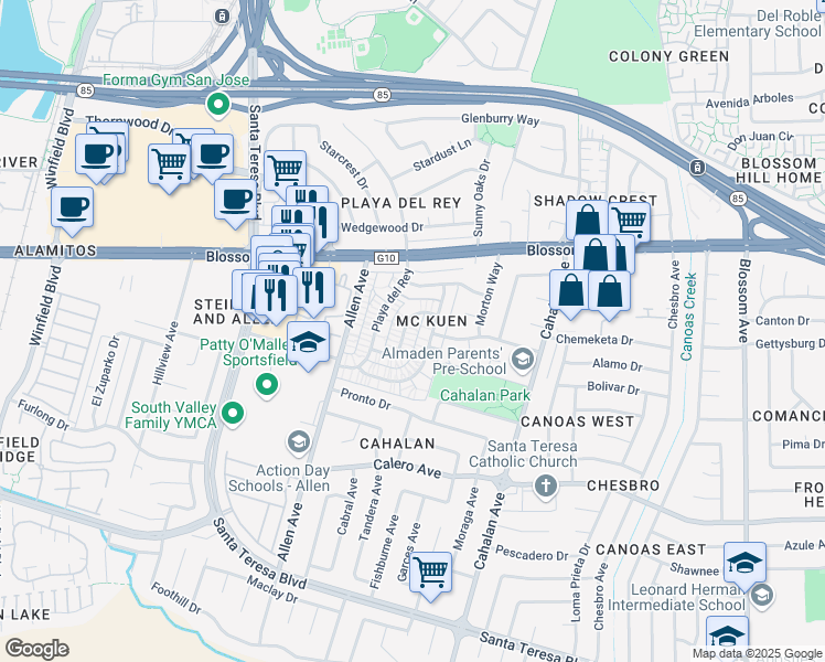map of restaurants, bars, coffee shops, grocery stores, and more near 770 Warring Drive in San Jose