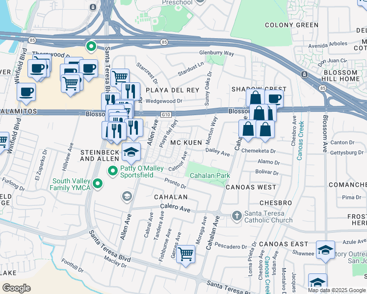 map of restaurants, bars, coffee shops, grocery stores, and more near in San Jose