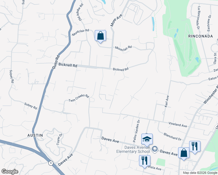 map of restaurants, bars, coffee shops, grocery stores, and more near 18218 Gregory Place in Monte Sereno