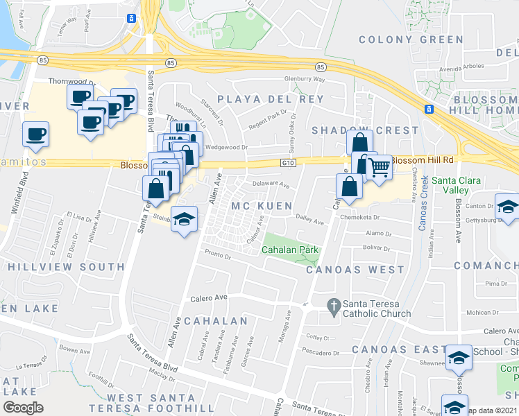 map of restaurants, bars, coffee shops, grocery stores, and more near in San Jose
