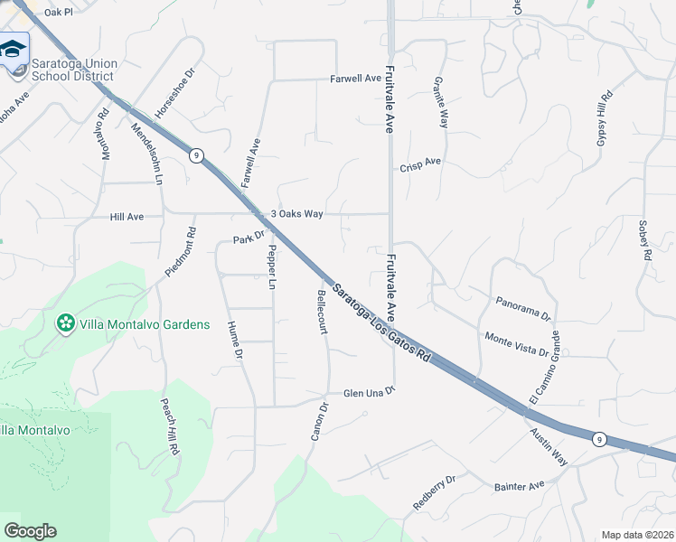 map of restaurants, bars, coffee shops, grocery stores, and more near 19645 Saratoga-Los Gatos Road in Saratoga