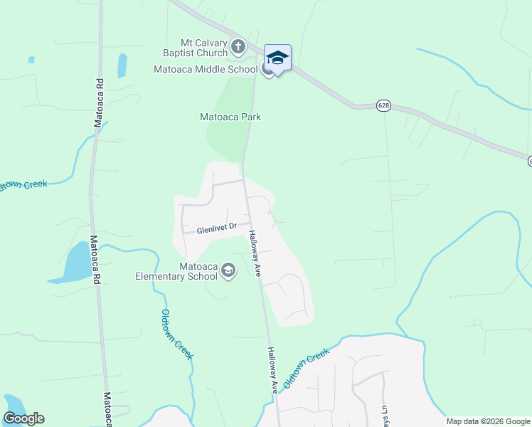 map of restaurants, bars, coffee shops, grocery stores, and more near 6025 Springbank Road in Petersburg