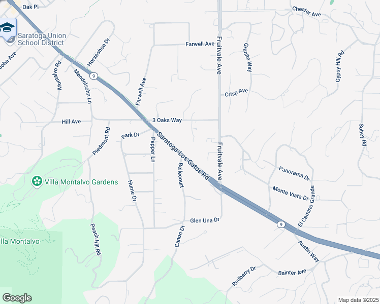 map of restaurants, bars, coffee shops, grocery stores, and more near 19661 Saratoga-Los Gatos Road in Saratoga