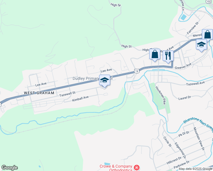 map of restaurants, bars, coffee shops, grocery stores, and more near 1840 Tazewell Avenue in Bluefield