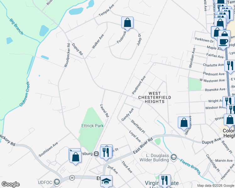 map of restaurants, bars, coffee shops, grocery stores, and more near 20012 Loyal Avenue in Petersburg