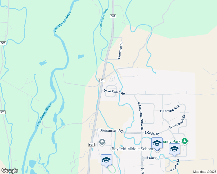 map of restaurants, bars, coffee shops, grocery stores, and more near 201 Dove Ranch Road in Bayfield