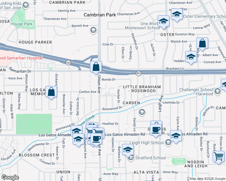 map of restaurants, bars, coffee shops, grocery stores, and more near 1977 Heimgartner Lane in San Jose