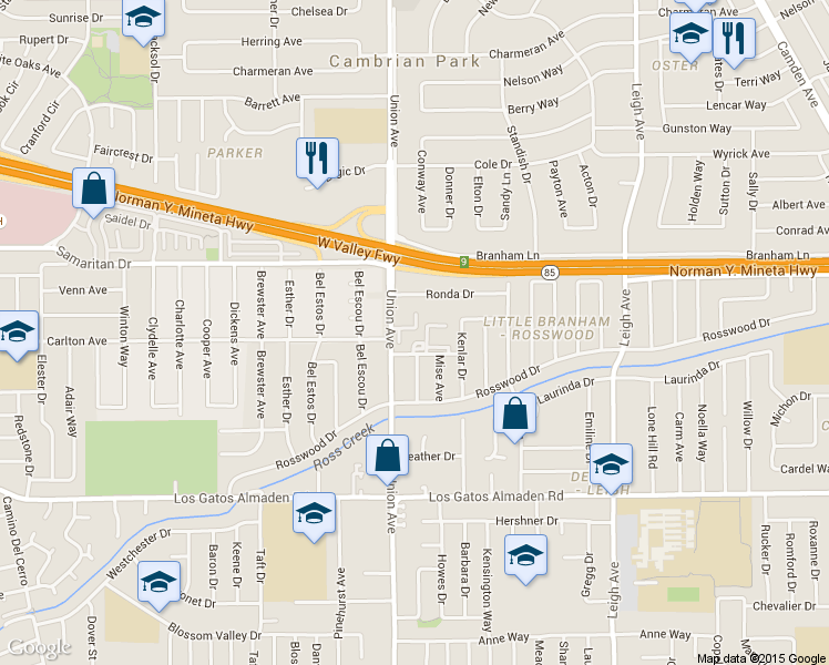map of restaurants, bars, coffee shops, grocery stores, and more near 1897 Lakebird Drive in San Jose
