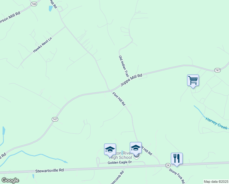 map of restaurants, bars, coffee shops, grocery stores, and more near 5982 Joppa Mill Road in Moneta