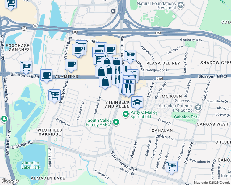map of restaurants, bars, coffee shops, grocery stores, and more near 861 Summerbrook Lane in San Jose