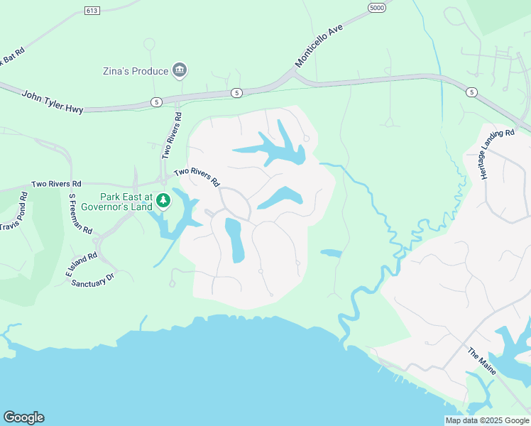 map of restaurants, bars, coffee shops, grocery stores, and more near 3005 River Reach in Williamsburg