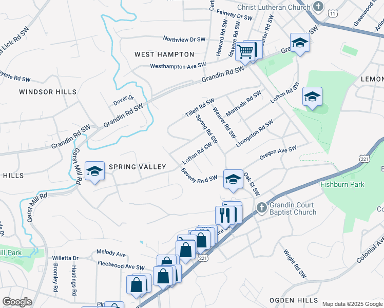 map of restaurants, bars, coffee shops, grocery stores, and more near 2749 Lofton Road Southwest in Roanoke