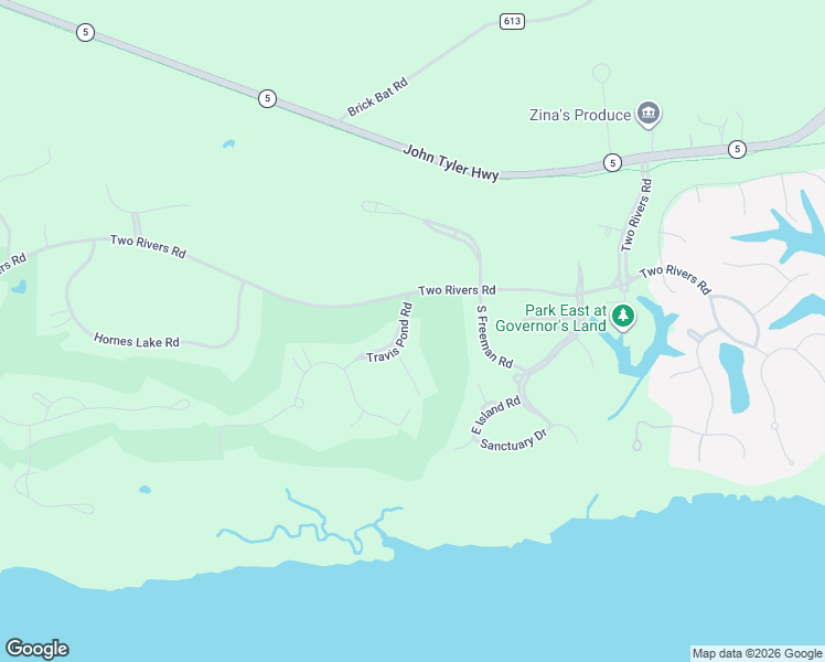 map of restaurants, bars, coffee shops, grocery stores, and more near 3001 Travis Pond Road in Williamsburg