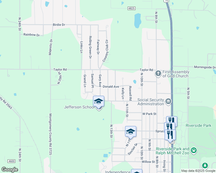 map of restaurants, bars, coffee shops, grocery stores, and more near Donald Avenue in Independence