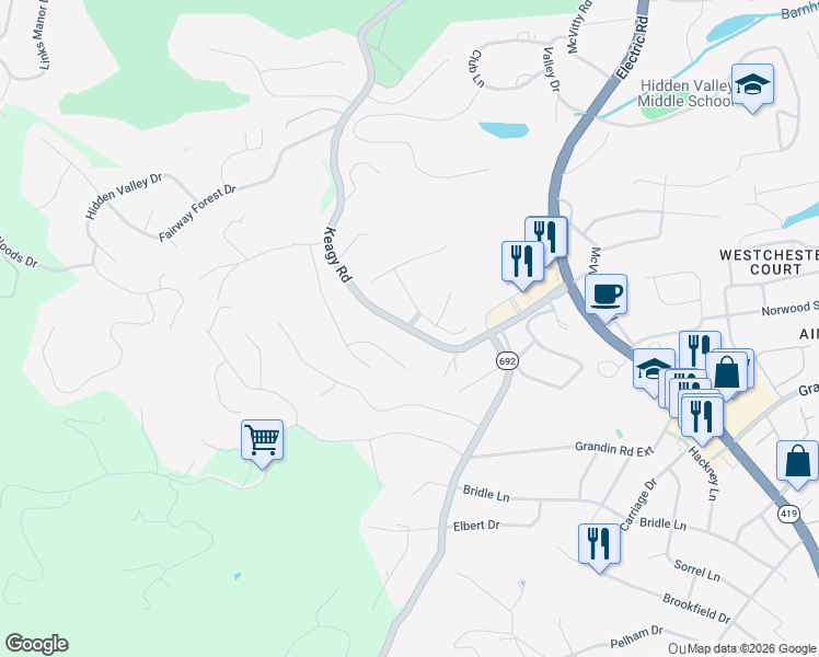map of restaurants, bars, coffee shops, grocery stores, and more near 4714 Keagy Road in Cave Spring