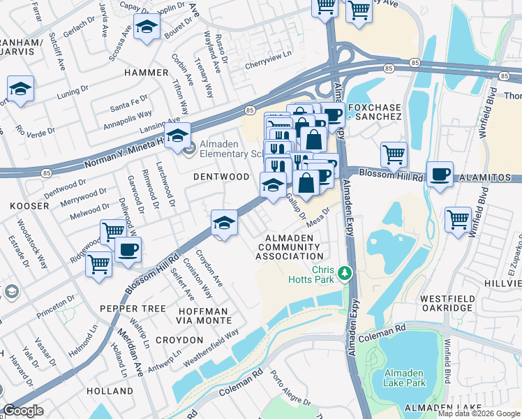 map of restaurants, bars, coffee shops, grocery stores, and more near in San Jose
