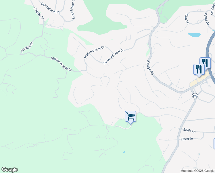 map of restaurants, bars, coffee shops, grocery stores, and more near 6566 Fairway Estates Drive in Roanoke