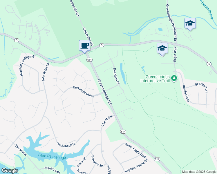 map of restaurants, bars, coffee shops, grocery stores, and more near 3517 Mallard Cove in Williamsburg
