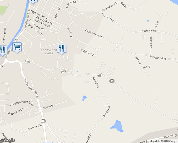 map of restaurants, bars, coffee shops, grocery stores, and more near 2372 Rutrough Road Southeast in Roanoke