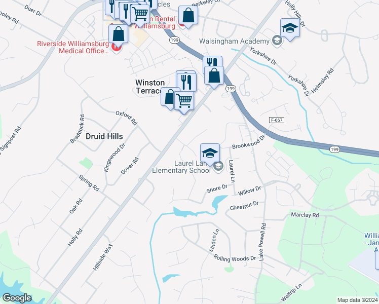 map of restaurants, bars, coffee shops, grocery stores, and more near 61 James Square in Williamsburg