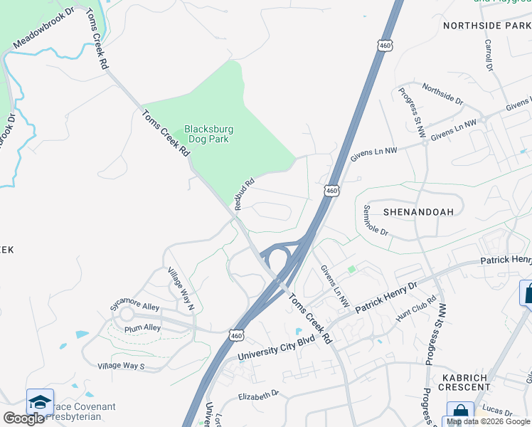 map of restaurants, bars, coffee shops, grocery stores, and more near 1116 Brook Circle in Blacksburg