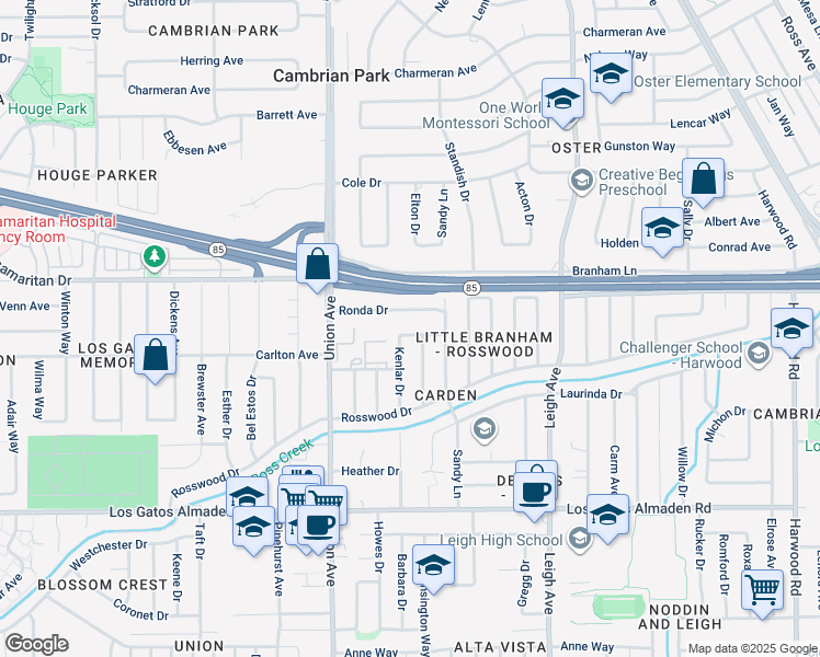 map of restaurants, bars, coffee shops, grocery stores, and more near 1957 Wilfred Way in San Jose