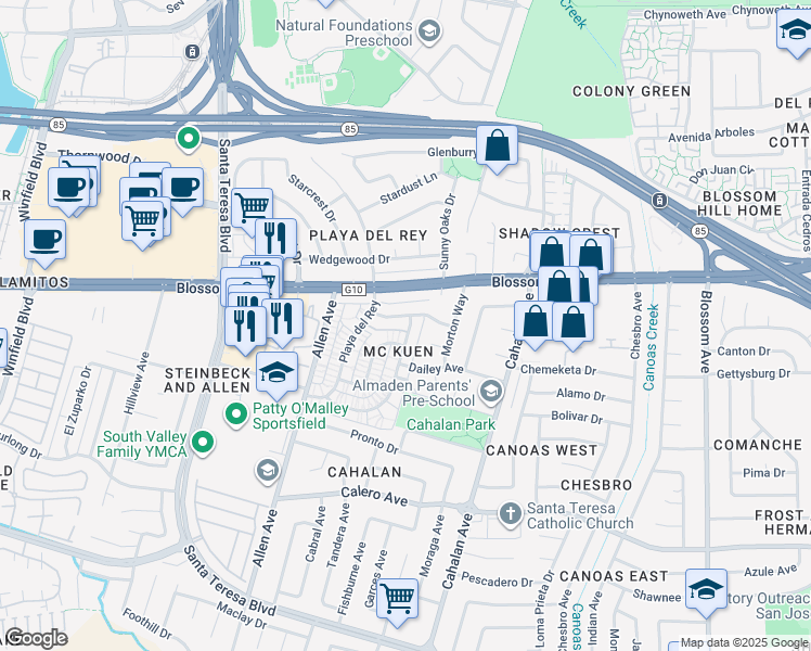 map of restaurants, bars, coffee shops, grocery stores, and more near 776 Delaware Avenue in San Jose