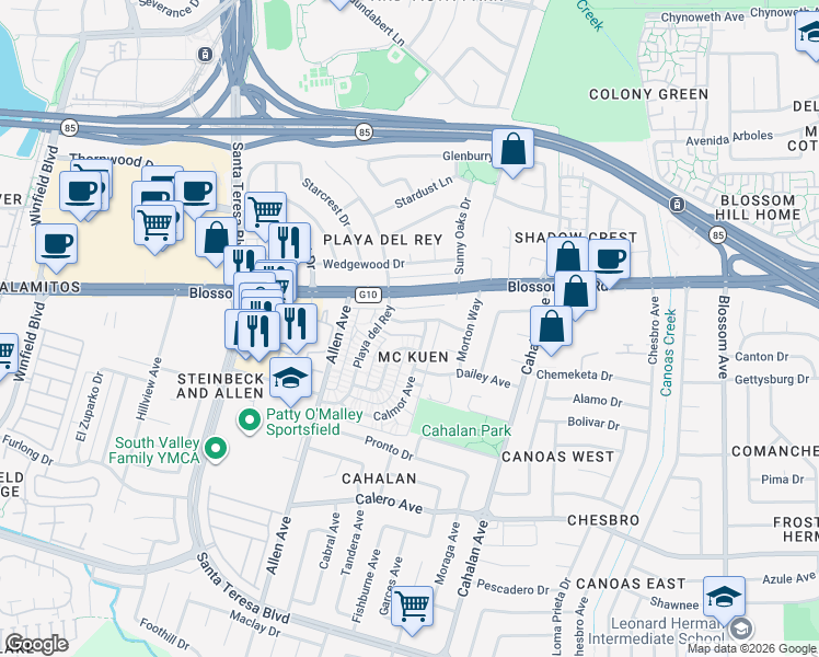map of restaurants, bars, coffee shops, grocery stores, and more near 791 Delaware Avenue in San Jose