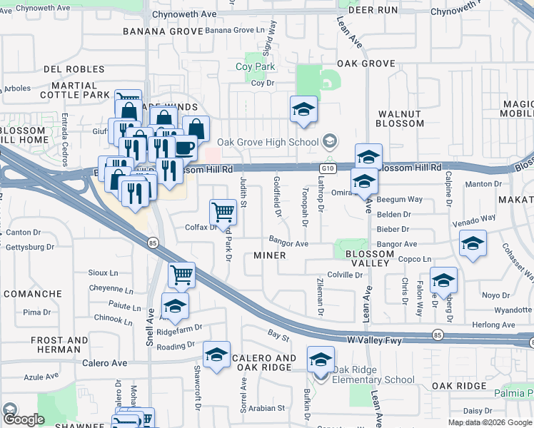 map of restaurants, bars, coffee shops, grocery stores, and more near 5692 Herma Street in San Jose